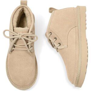 Women's Tan Genuine Suede Mini Fur Lined Ankle Boots Short Lace Up Snow Boots